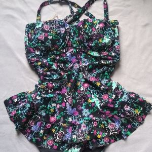 Torrid swim ruffled onepiece black floral size xL